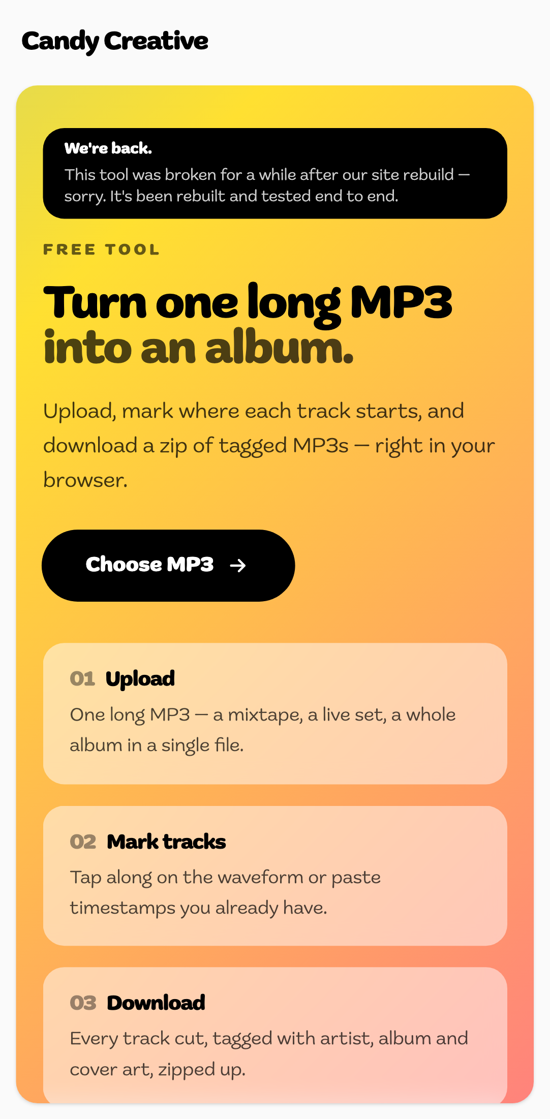Mobile landing screen