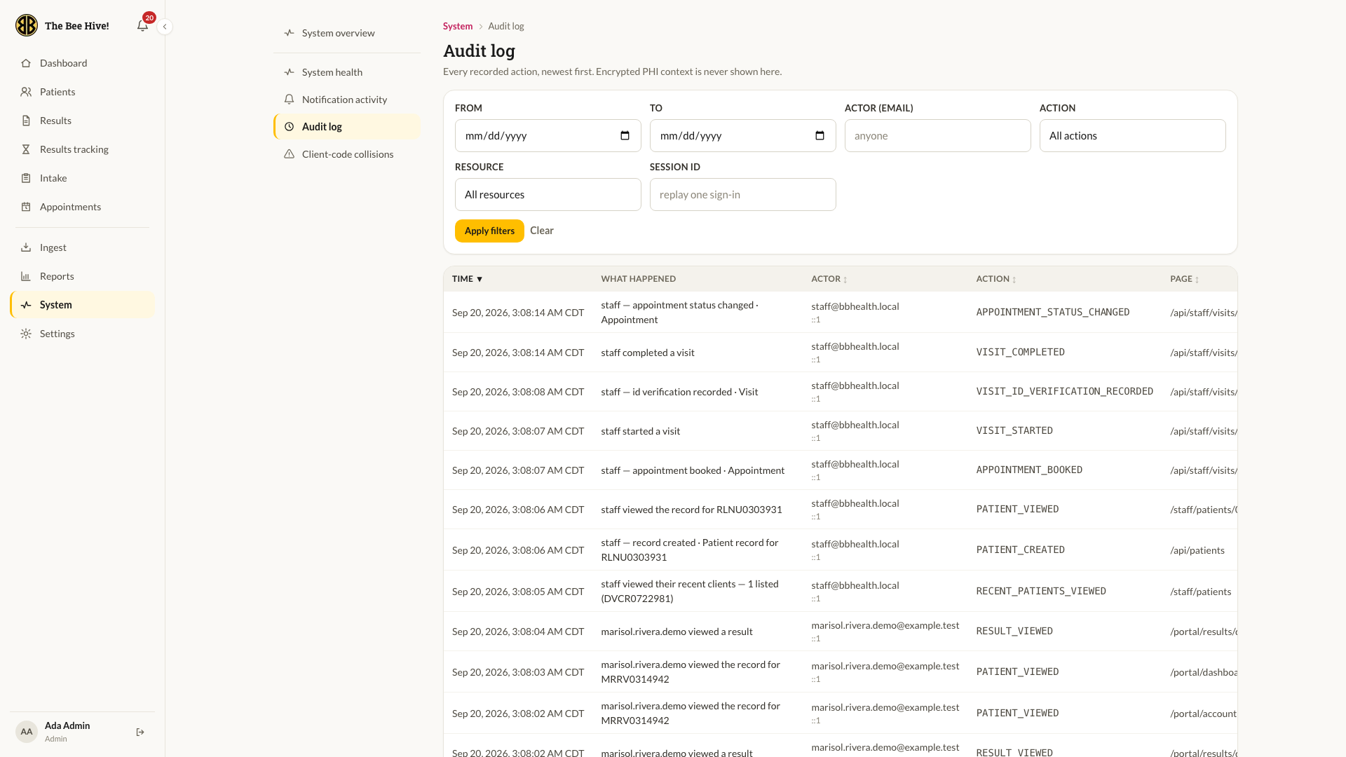 Audit log in the admin console