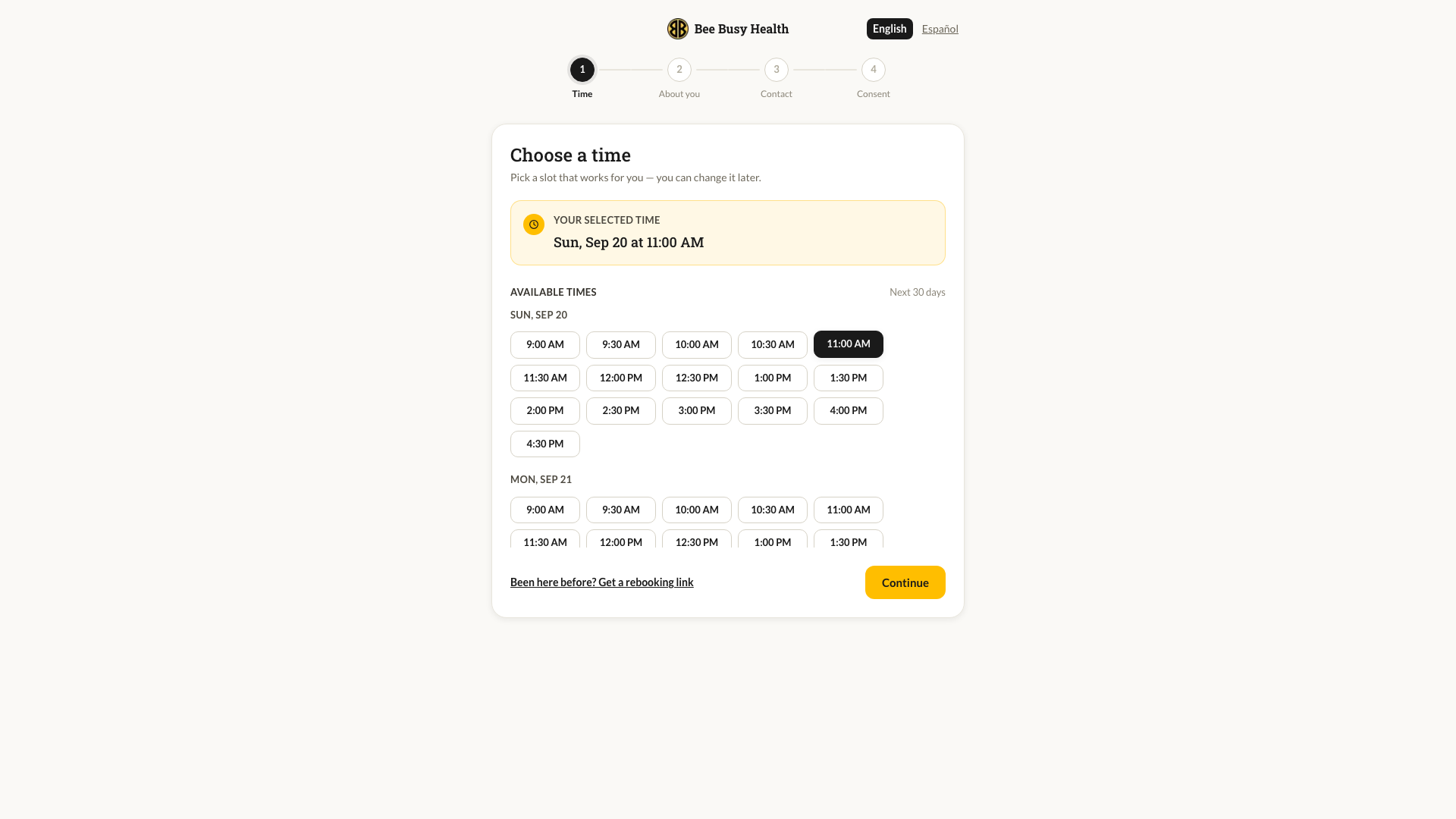 Public booking wizard, choose a time