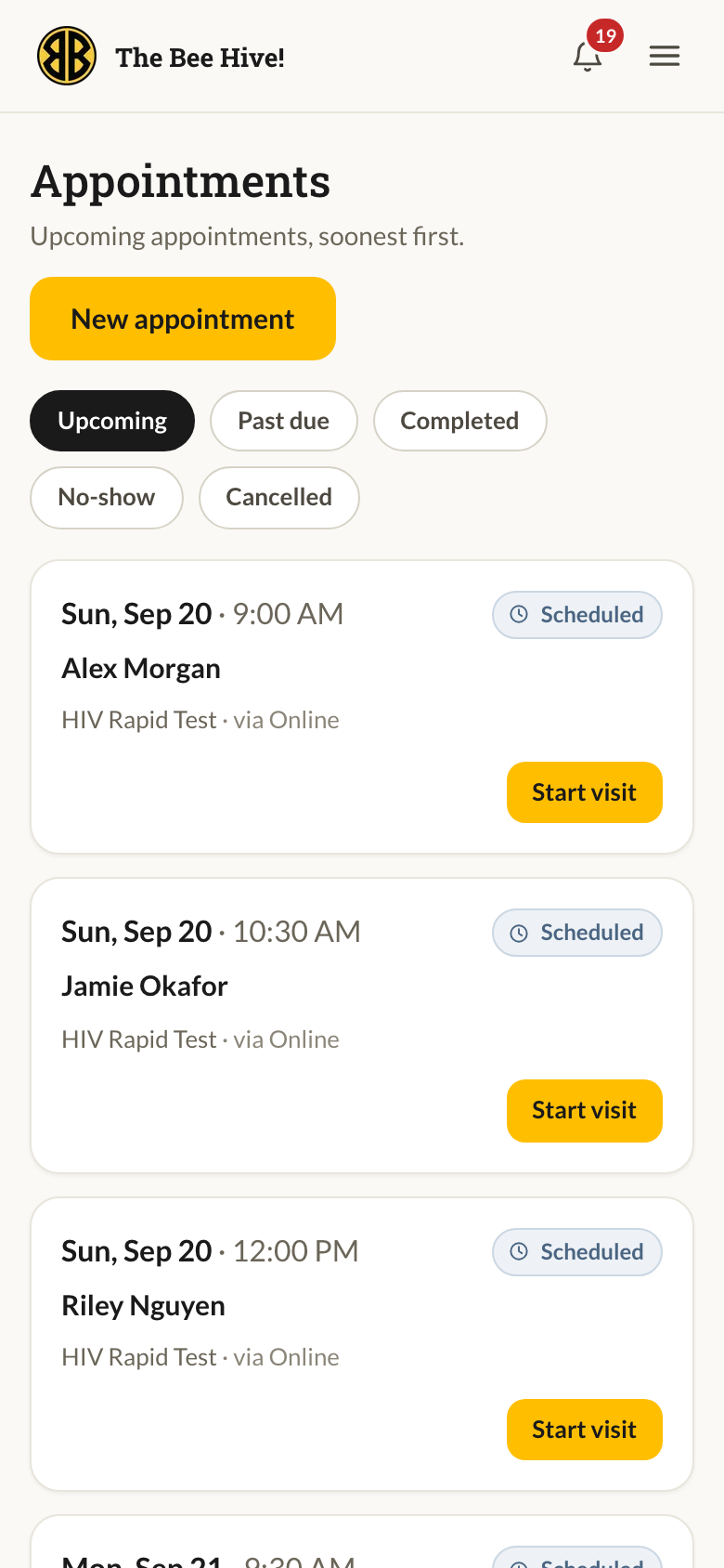 Staff appointment board on a phone