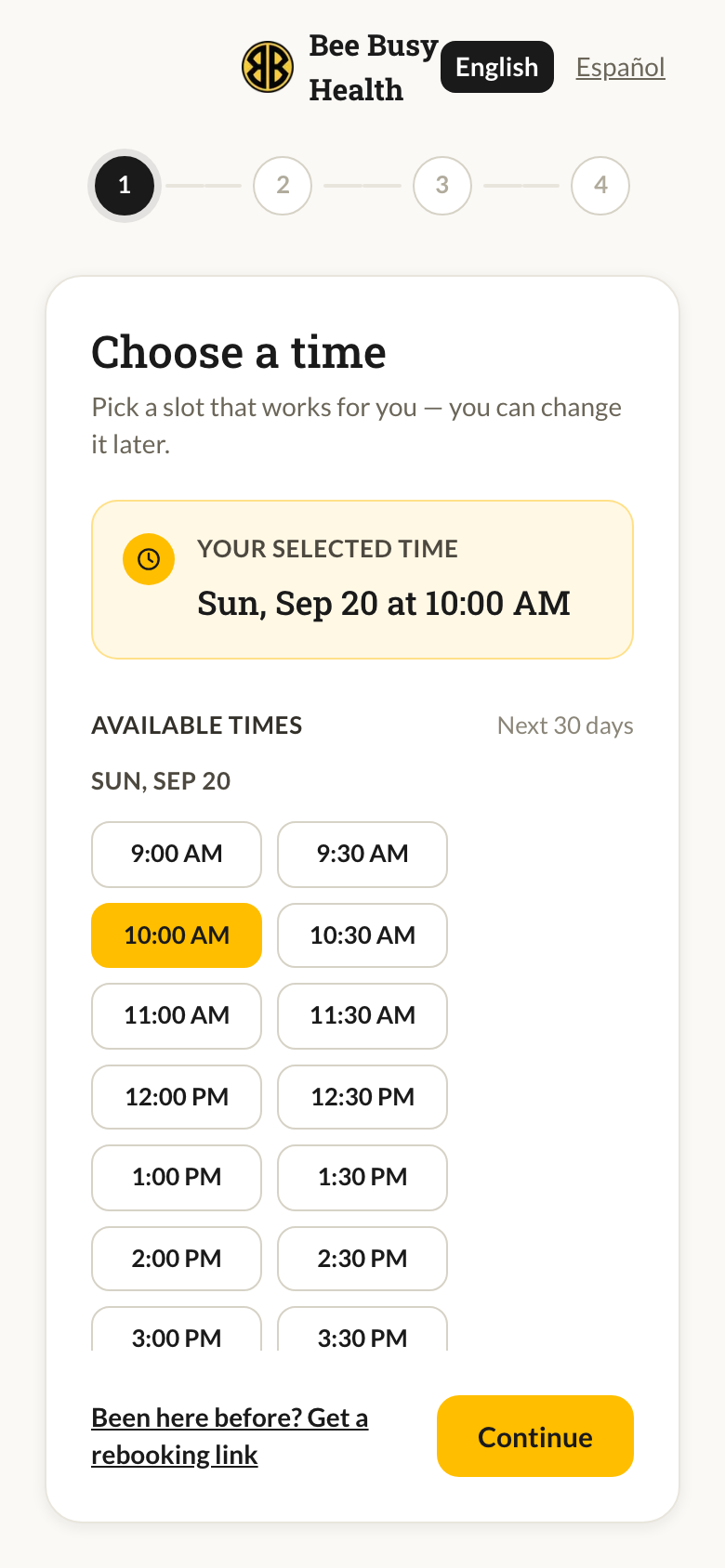 Booking wizard on a phone