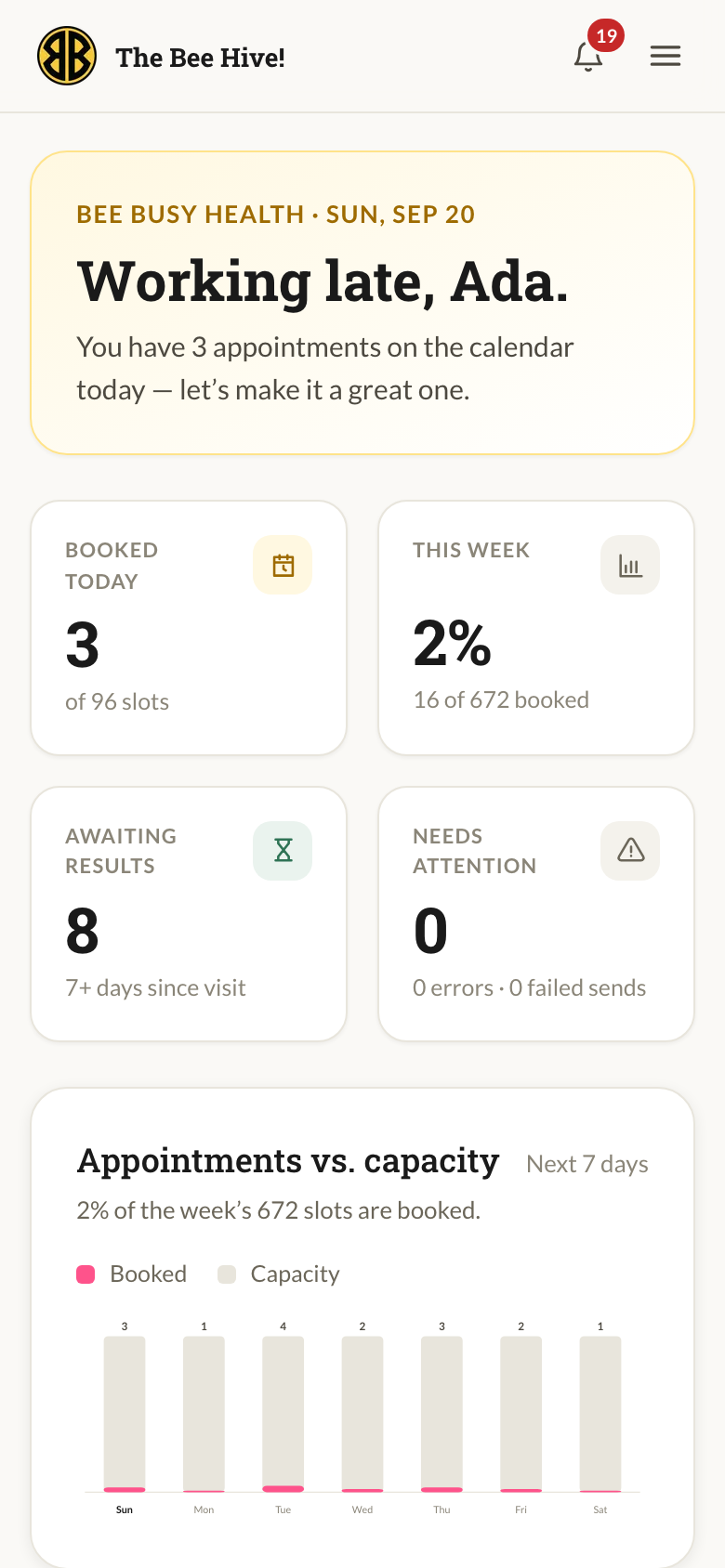 Staff dashboard on a phone