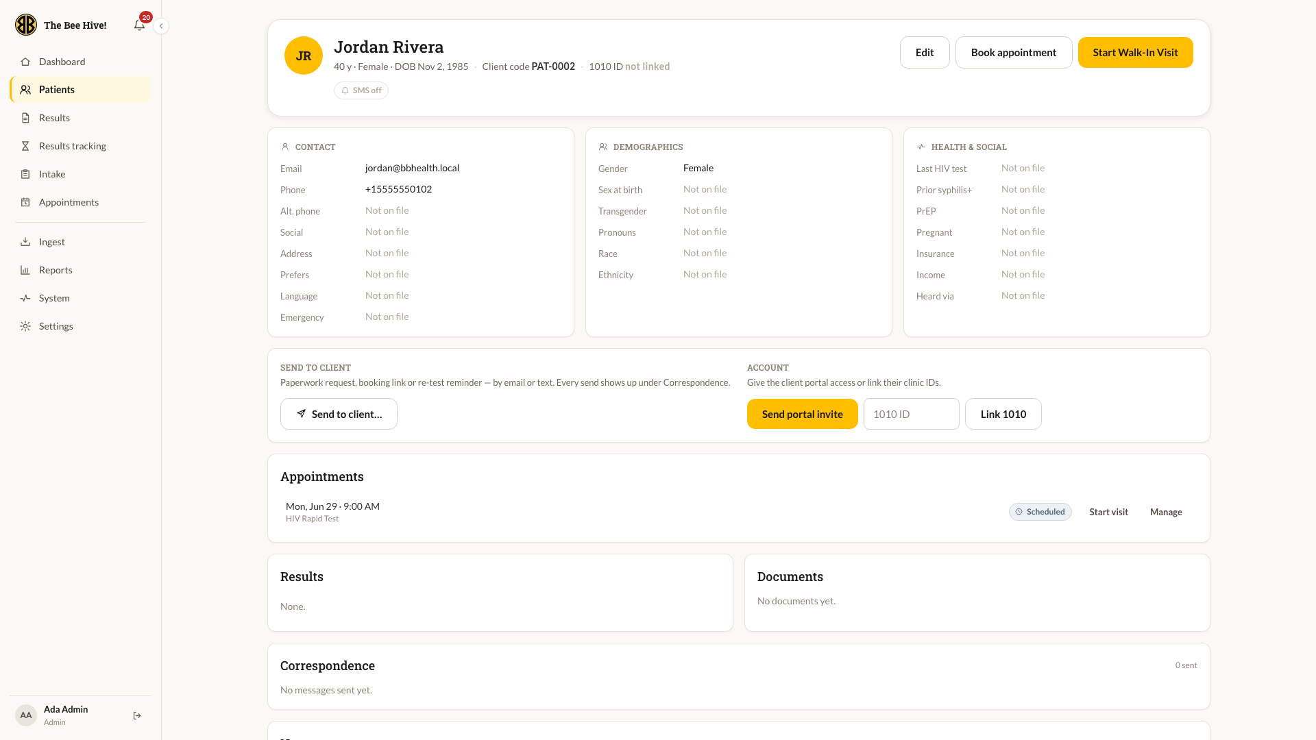 Patient record in the staff console