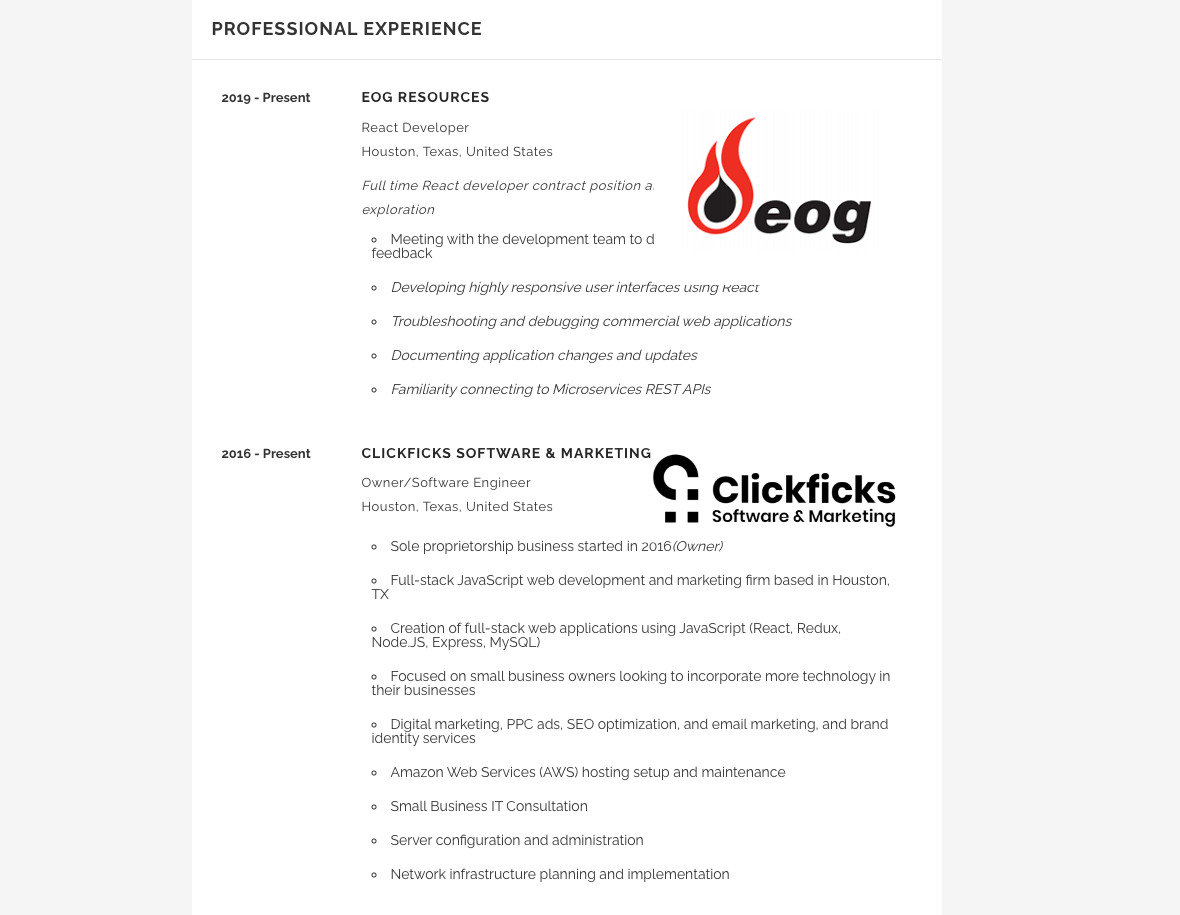 Tyler Partial Professional Experience